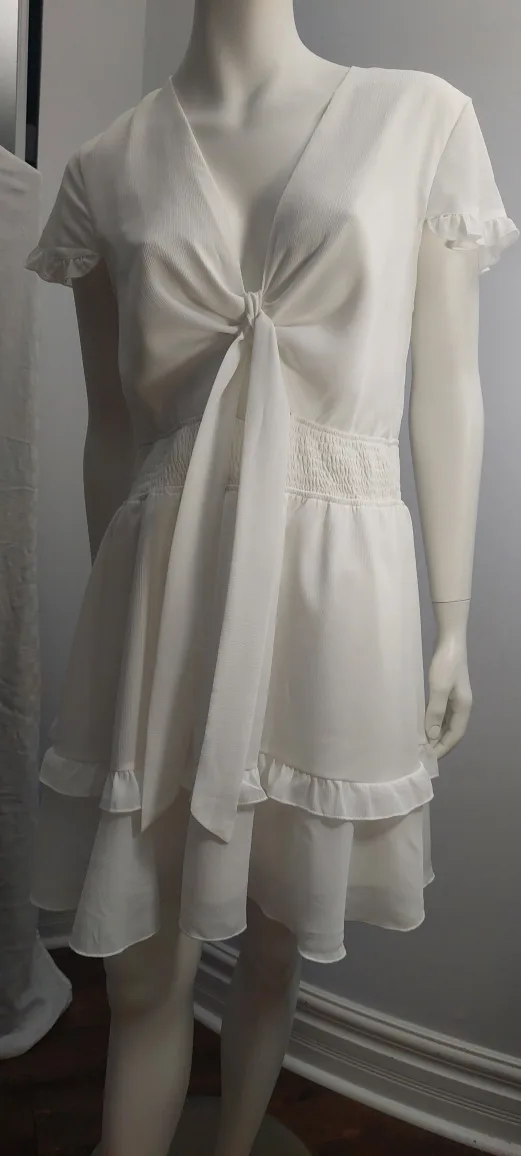 NEW - White Ruffle Mini Dress MEDIUM image indicator(3)