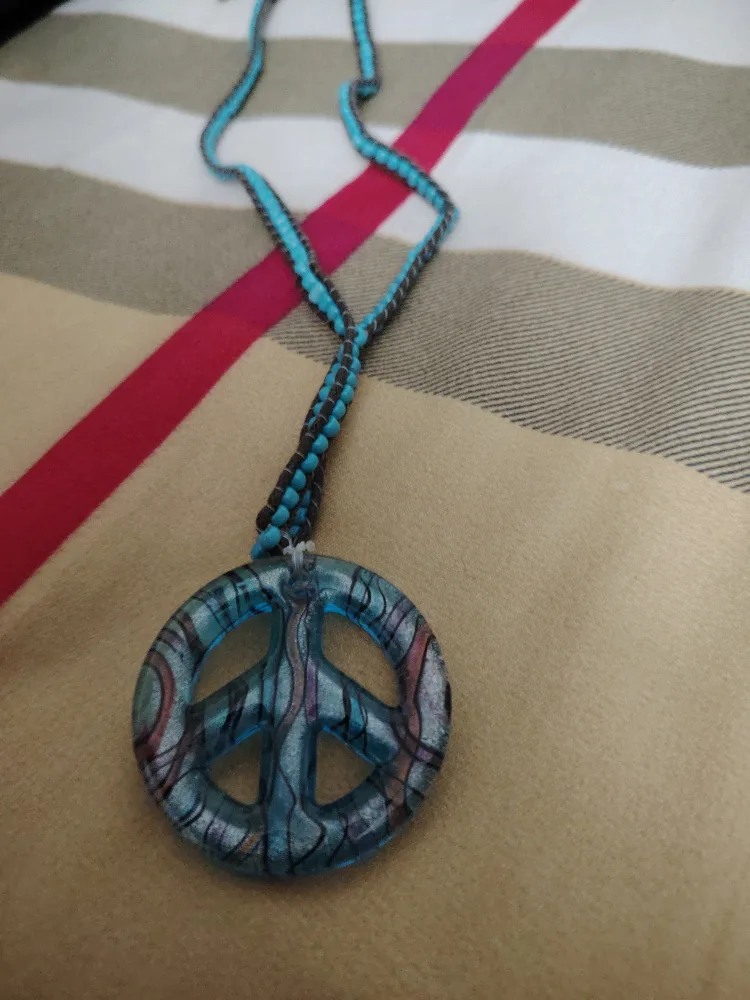 Peace Sign Necklace - Blue & Black image indicator(3)