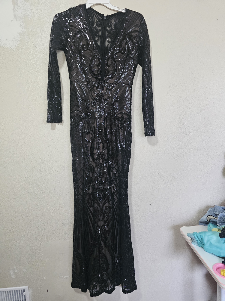 Black Sequin Long Sleeve Maxi Dress
