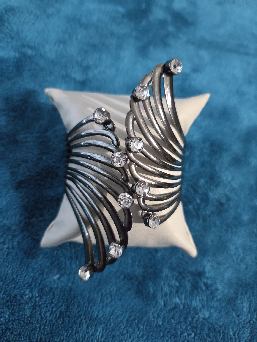 Silver Tone Cuff Bracelet with Rhinestones