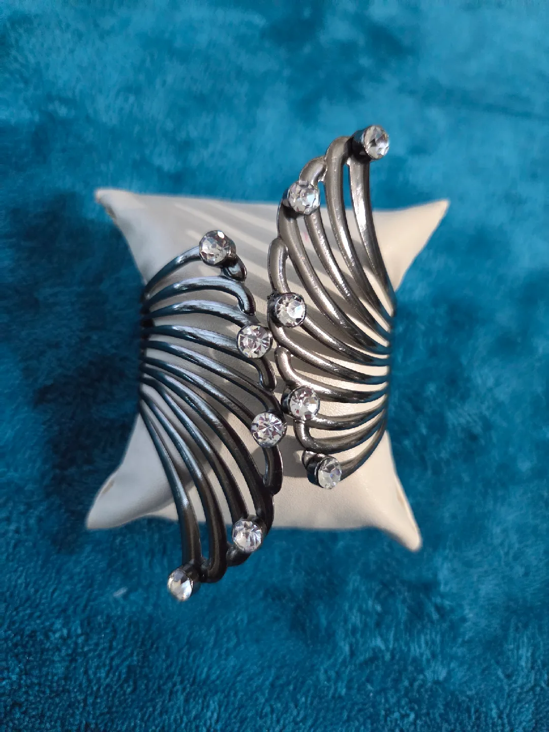 Silver Tone Cuff Bracelet with Rhinestones thumbnail