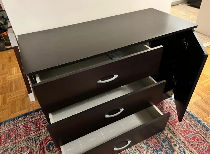 Dark Brown Dresser with 3 Drawers and Cabinet thumbnail