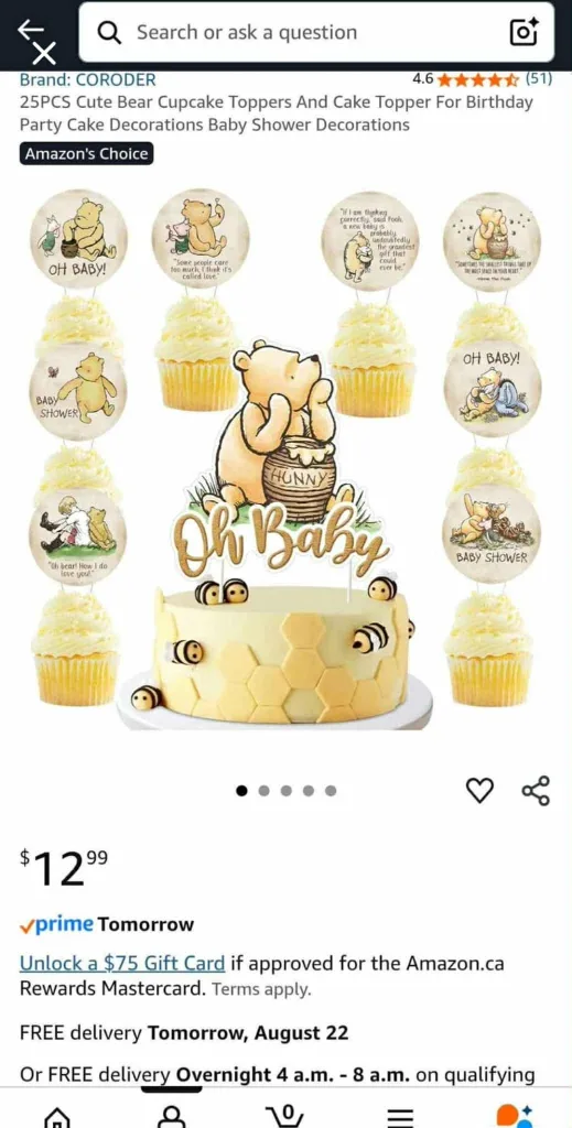🥕Pooh Bear Cupcake Toppers - Baby Shower🥕 Decorations thumbnail