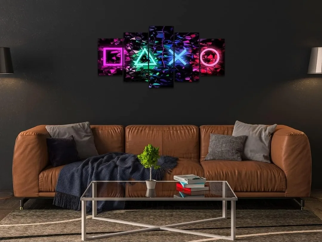 Gamer Neon Symbol Canvas Wall Art – 5 Piece Set, Large & Small image indicator(5)