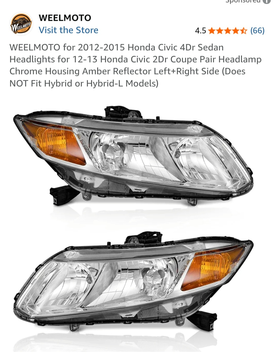 WEELMOTO Honda Civic 2012-2015 Headlights