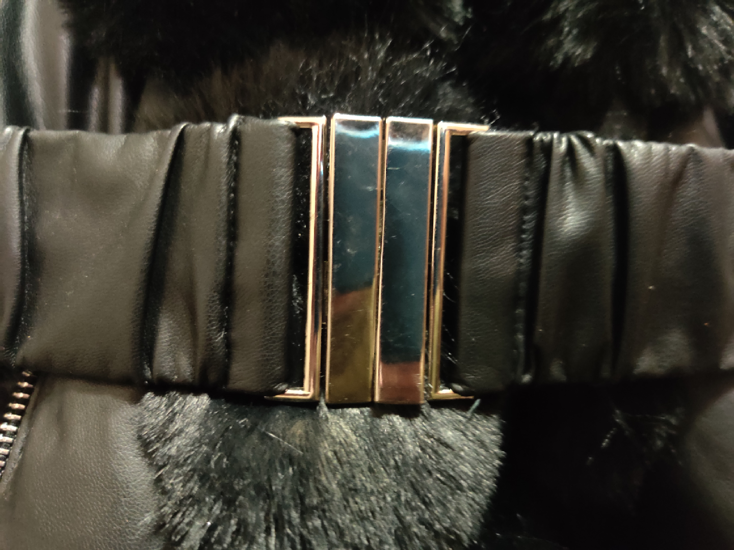 Black Puffer Coat with Faux Fur Trim - photo 5