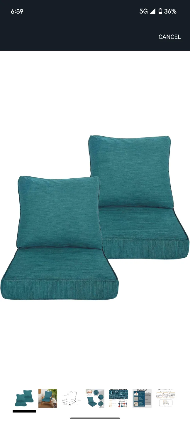 Teal Outdoor Chair Cushions - Water Repellent thumbnail