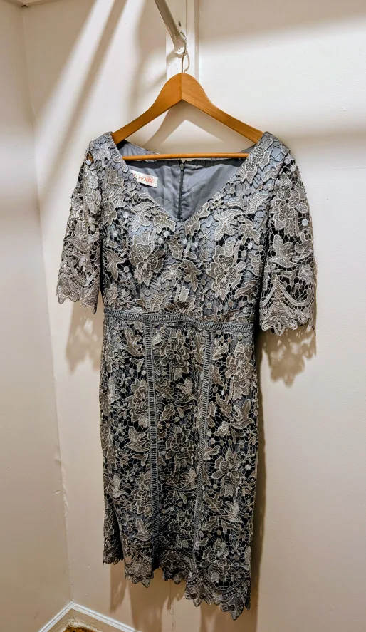 Dusty Blue Lace Cocktail Dress - Size US 12 thumbnail