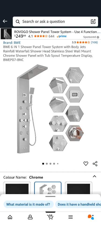BWE 6-in-1 Chrome Shower Panel Tower System thumbnail