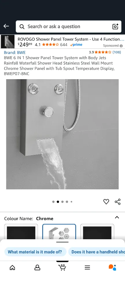 BWE 6-in-1 Chrome Shower Panel Tower System image indicator(2)