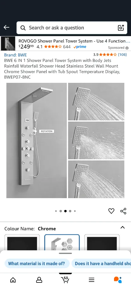 BWE 6-in-1 Chrome Shower Panel Tower System image indicator(4)