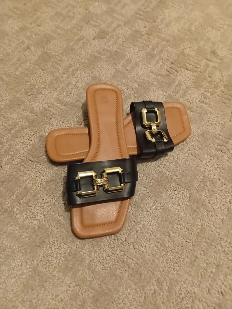Black & Tan Buckle Slides - Size 8 thumbnail