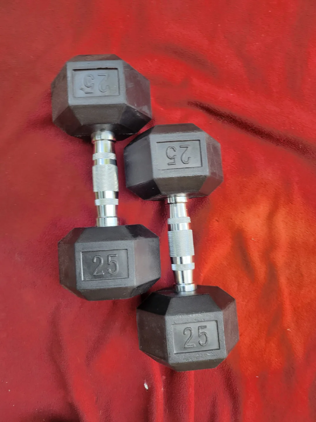 SET OF 25LB RUBBER COATED HEXHEAD DUMBBELLS  TOTAL 50LB thumbnail