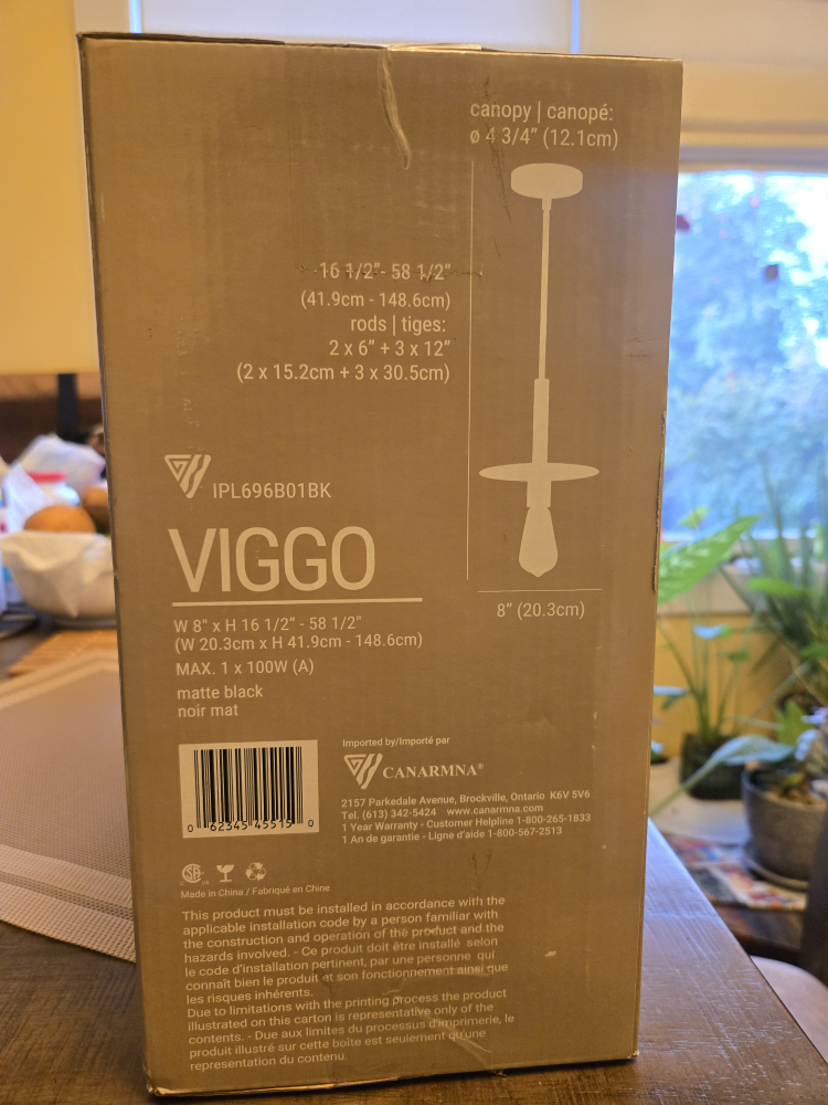 Viggo IPL696B01BK Pendant Light - Matte Black, New in Box - photo 2