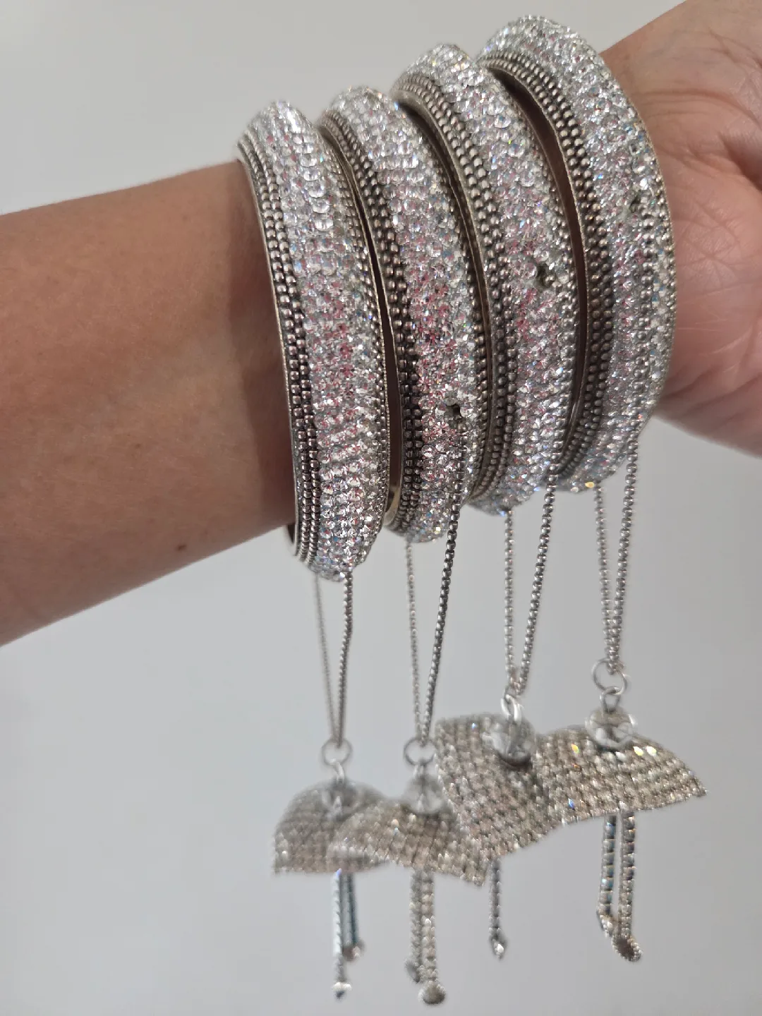 Sparkly Silver Bangles with Charms image indicator(2)
