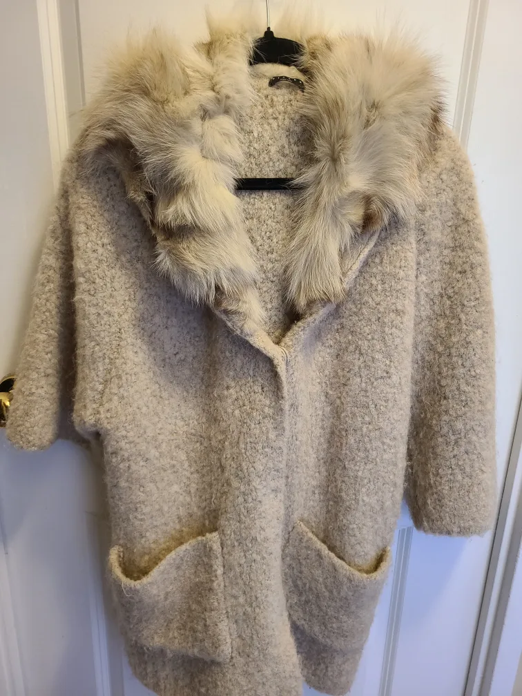 Fur Hooded Wool Coat thumbnail