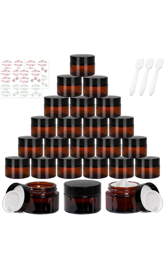 24 Amber Glass Jars - 1oz/30ml