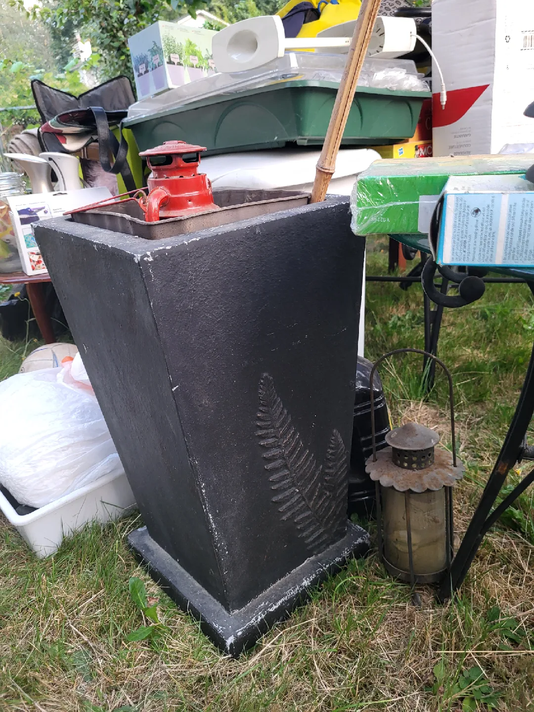 Black Concrete Planter with Fern Design thumbnail