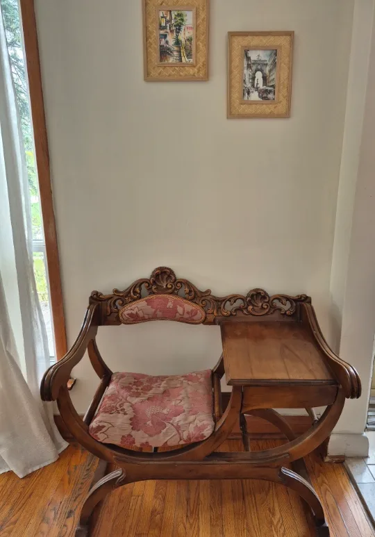 Antique Wooden Telephone Table with Seat thumbnail