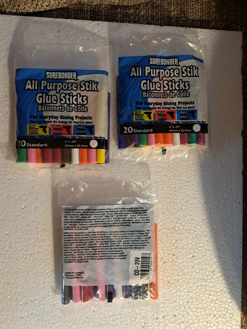 3 bags of coloured hot glue sticks thumbnail