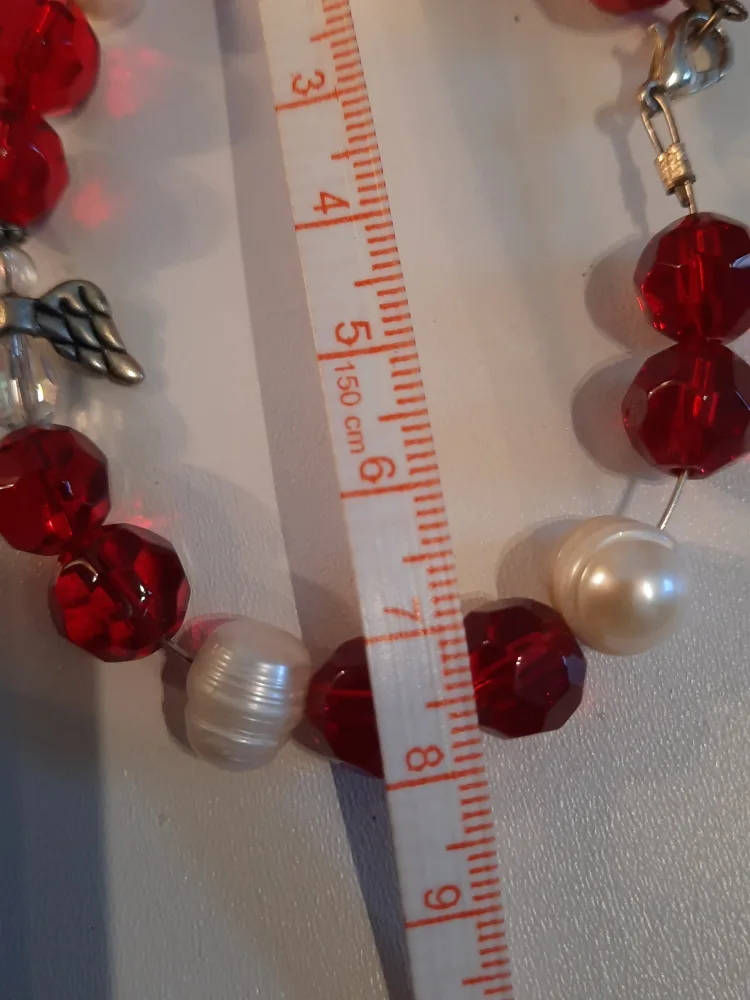 Red & Pearl Beaded Bracelet with Angel Charm image indicator(2)