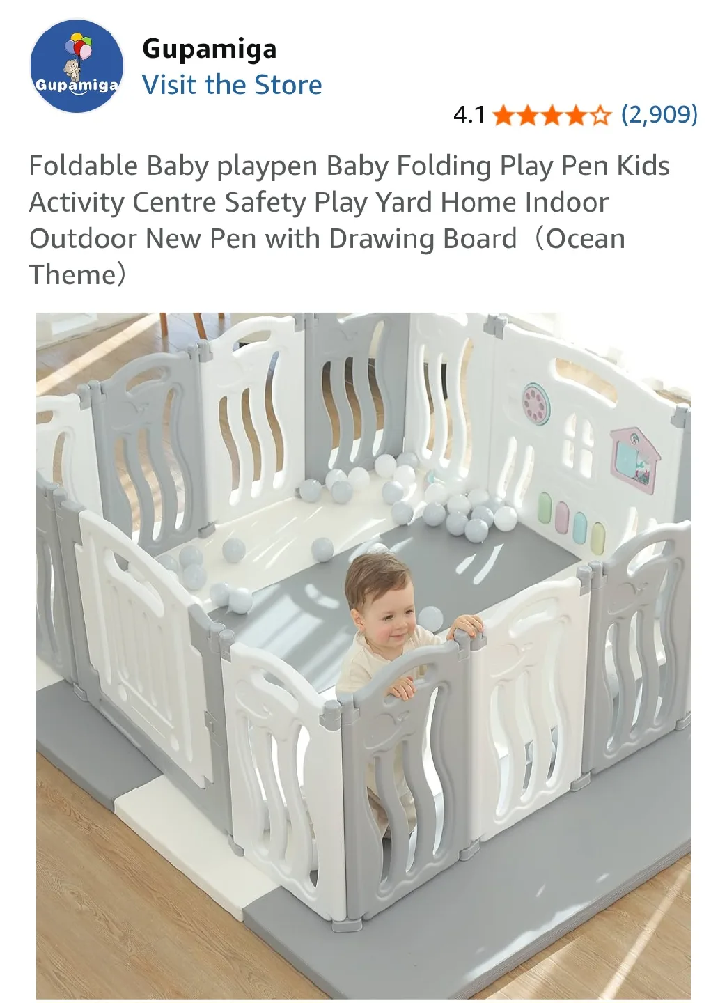 Gupamiga Baby Playpen - Grey & White image indicator(6)