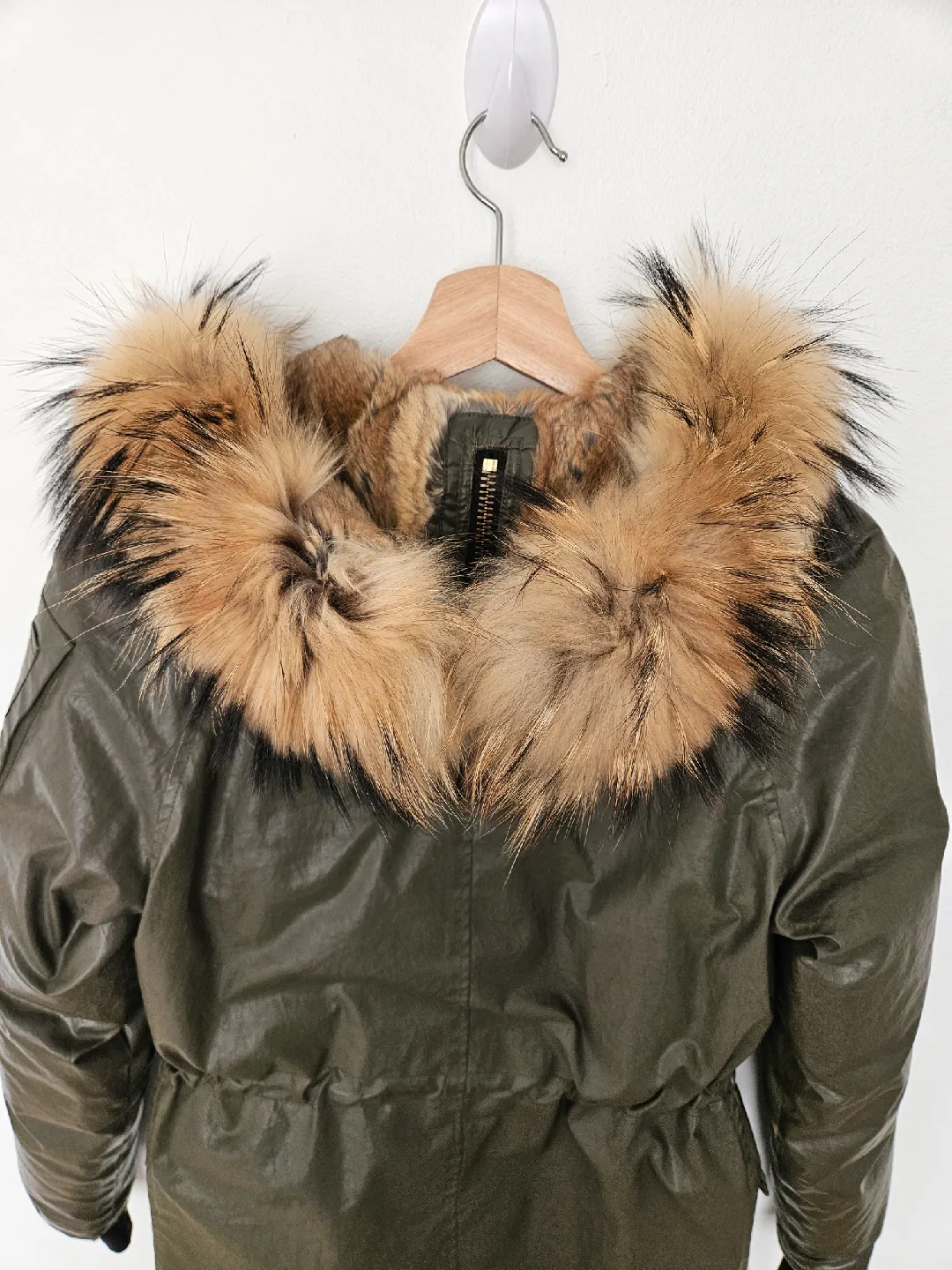SAM. Olive Green Goose Down Jacket with Fur Hood image indicator(5)