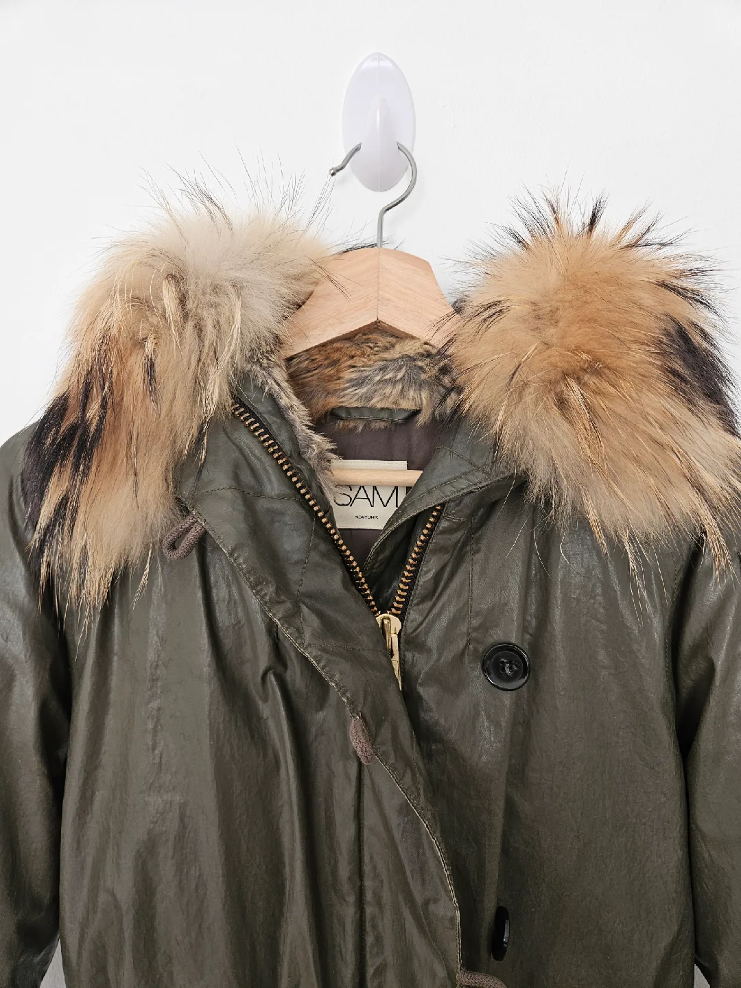 SAM. Olive Green Goose Down Jacket with Fur Hood image indicator(6)