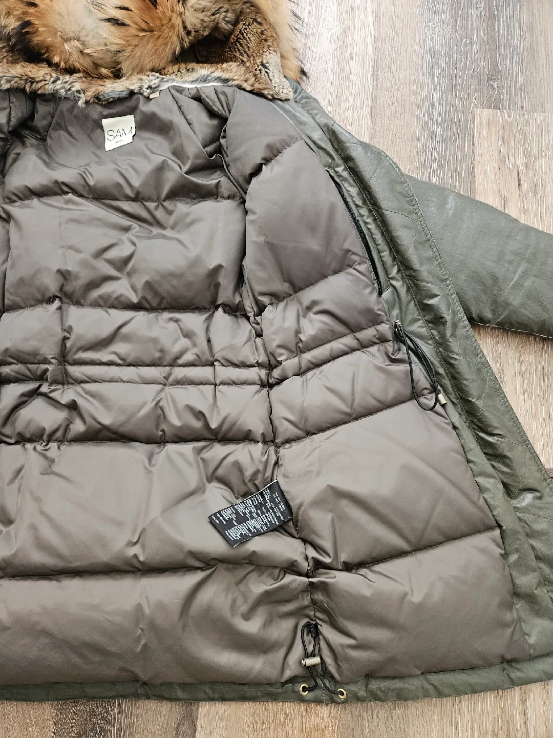 SAM. Olive Green Goose Down Jacket with Fur Hood image indicator(7)
