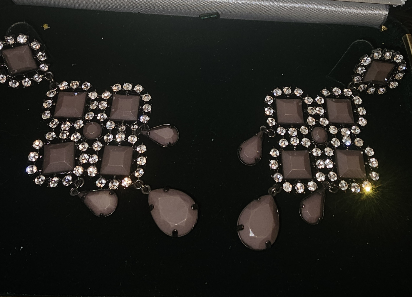 Statement Earrings - Rhinestone & Taupe