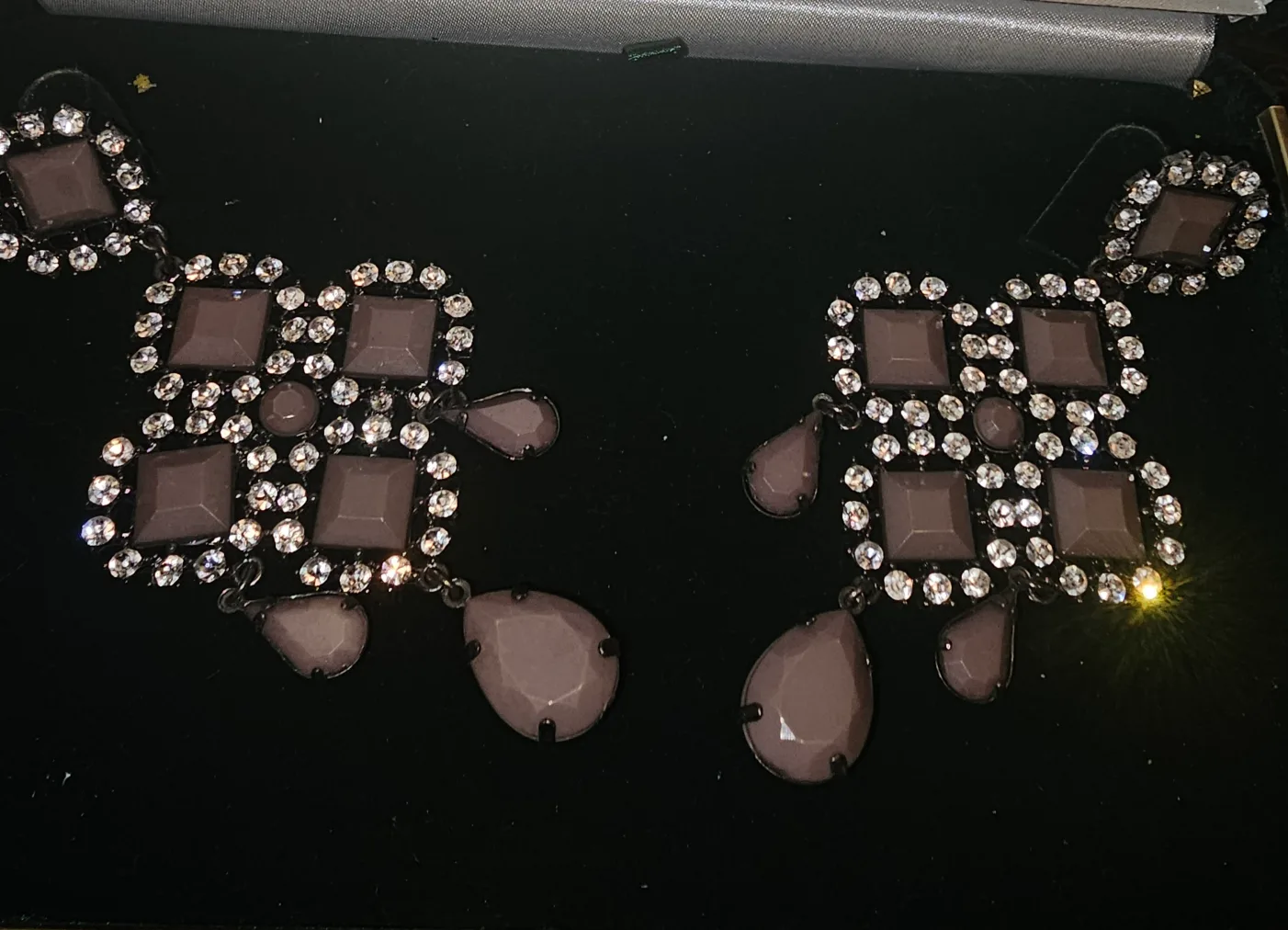 Statement Earrings - Rhinestone & Taupe