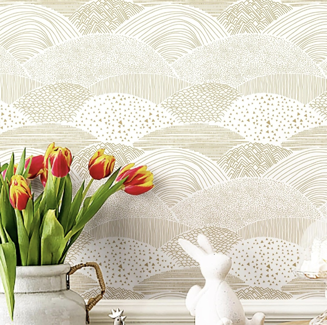 White and Gold Dot/Line Peel and Stick Wallpaper 17.3''x78.7''