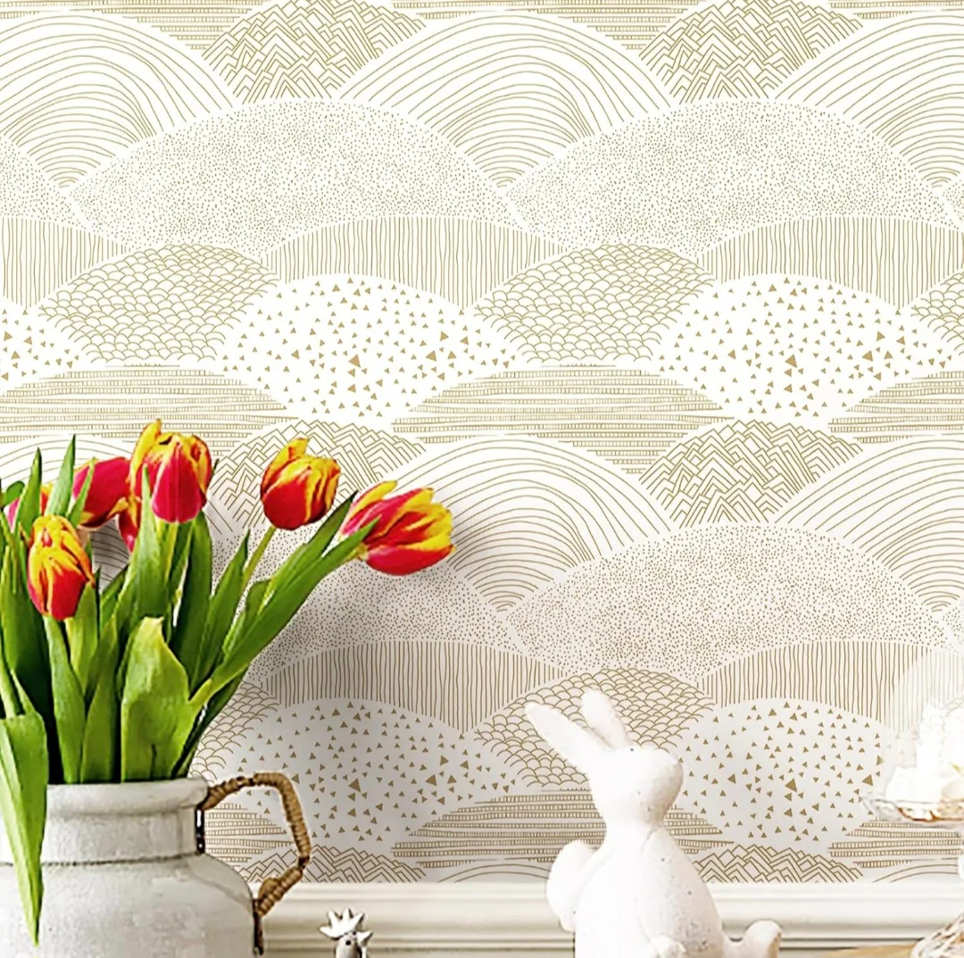 White and Gold Dot/Line Peel and Stick Wallpaper 17.3''x78.7'' thumbnail