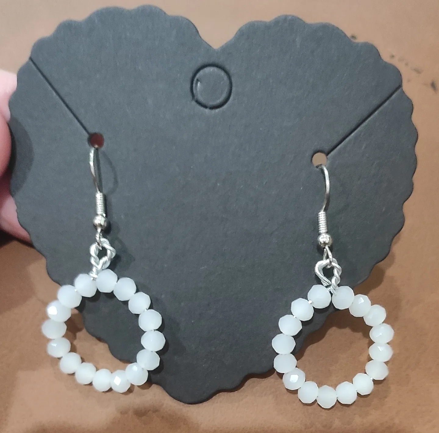 White Beaded Circle Dangle Earrings thumbnail
