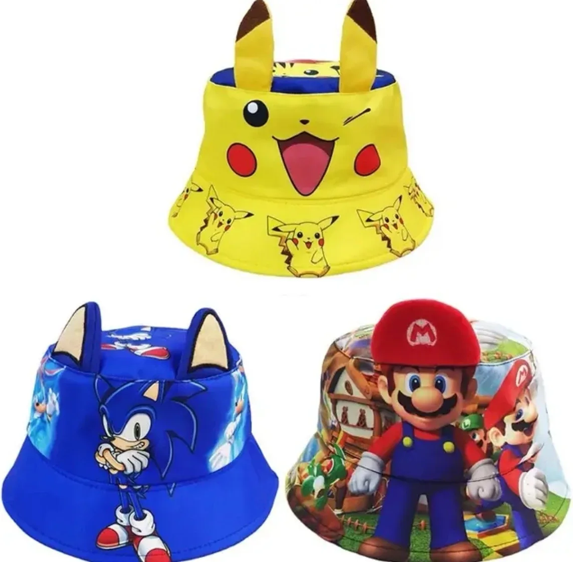 Kids' Character Bucket Hats - Pikachu, Mario, Sonic thumbnail