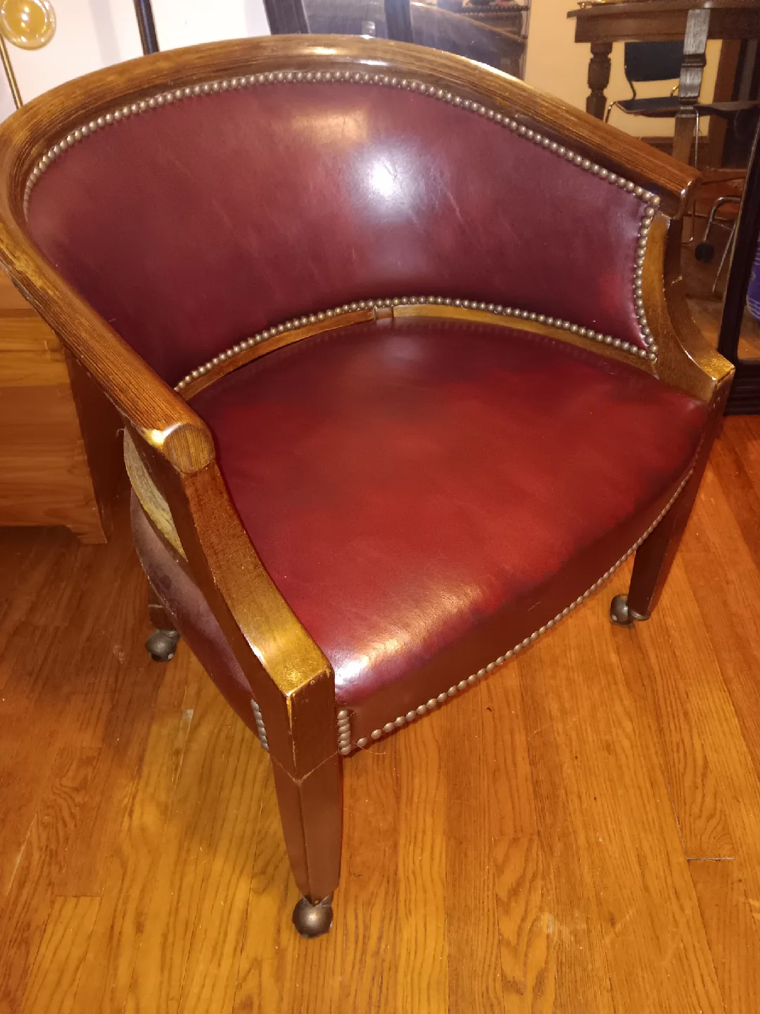 Burgundy Leather Barrel Chair thumbnail