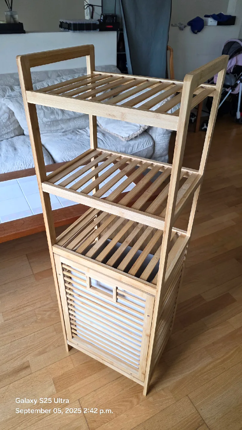 Bamboo Shelf with Laundry Basket - 3 tier thumbnail