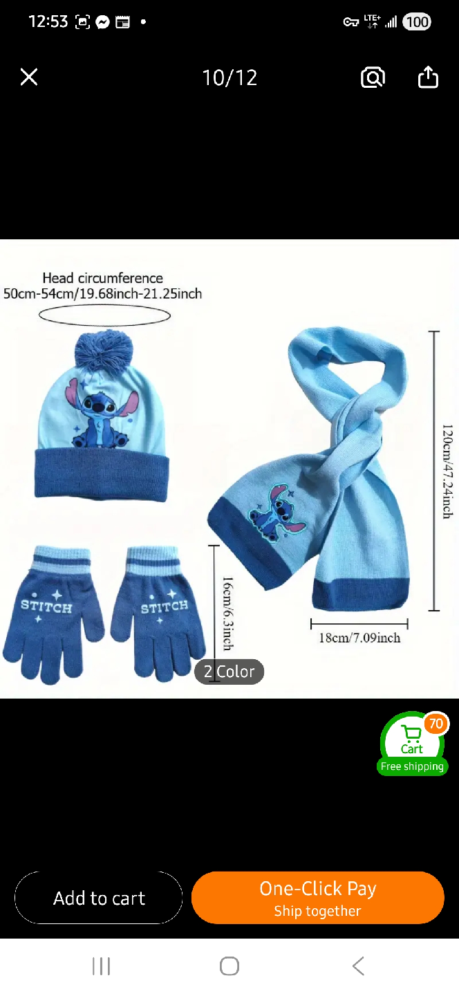 NEW Kids Disney Stitch Hat, Scarf & Gloves Set ❄️ - photo 2