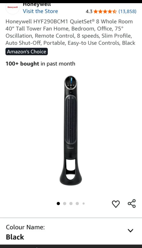Honeywell HYF290BCM1 QuietSet 40" Tower Fan - Black thumbnail
