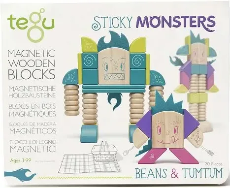 Tegu Sticky Monsters Magnetic Wooden Blocks - Beans & Tumtum thumbnail