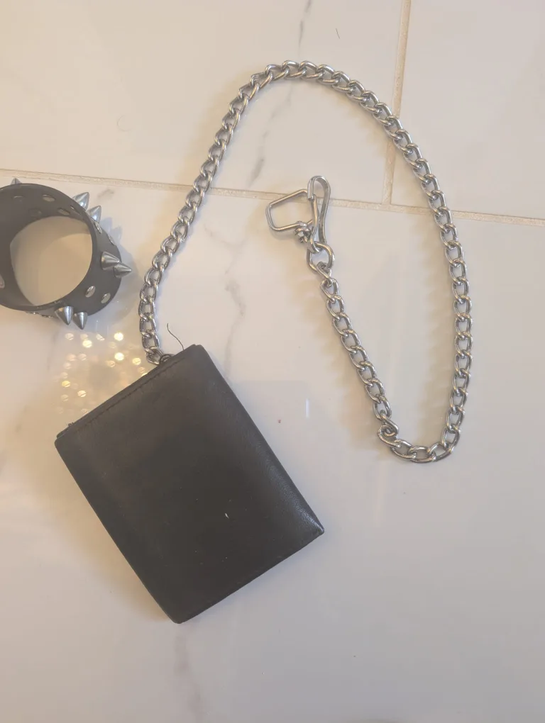 Leather Wallet with Chain and Spiked Cuff Bracelet thumbnail