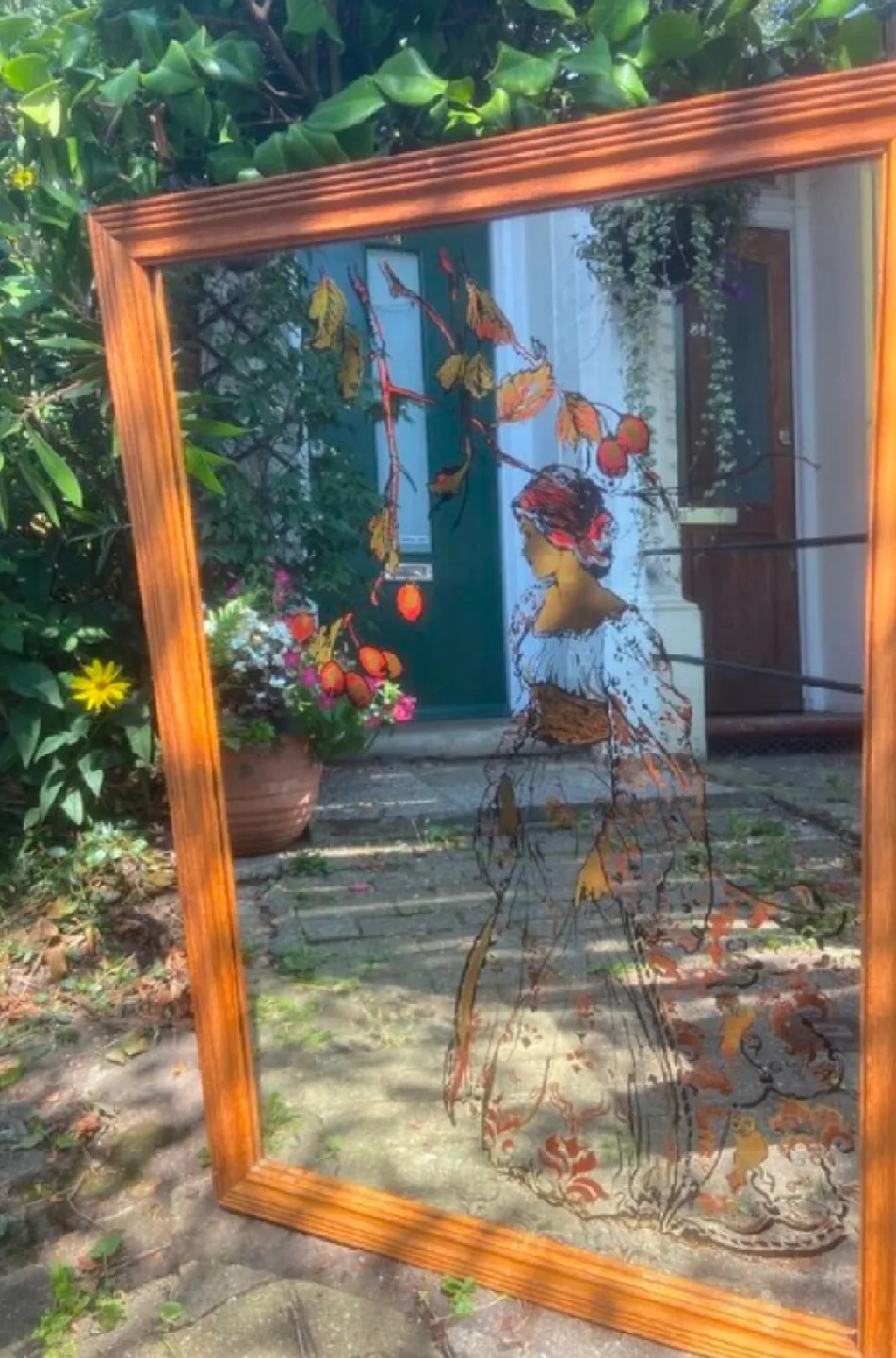 Vintage Framed Mirror with Woman & Fruit Design image indicator(2)