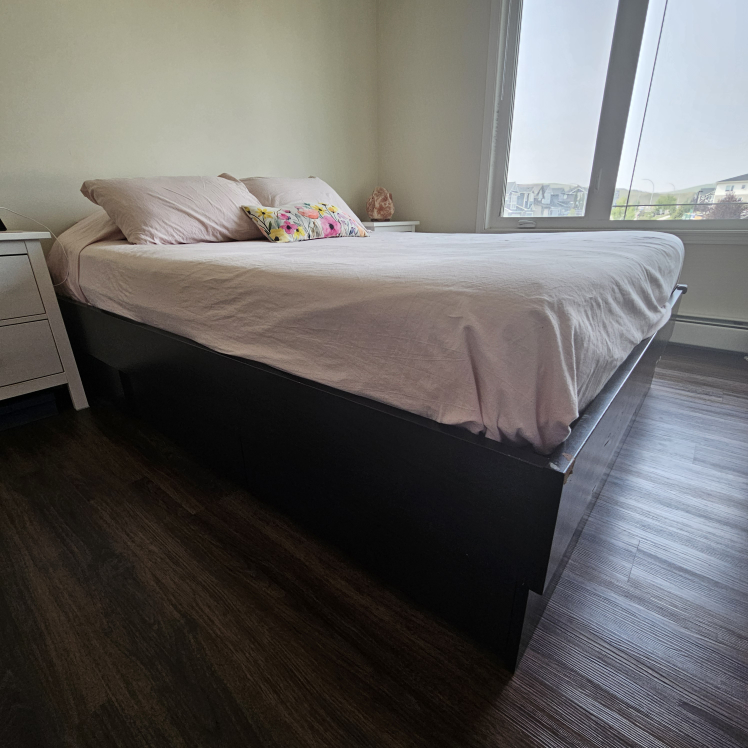 Queen IKEA bed frame with 4 drawers for storage