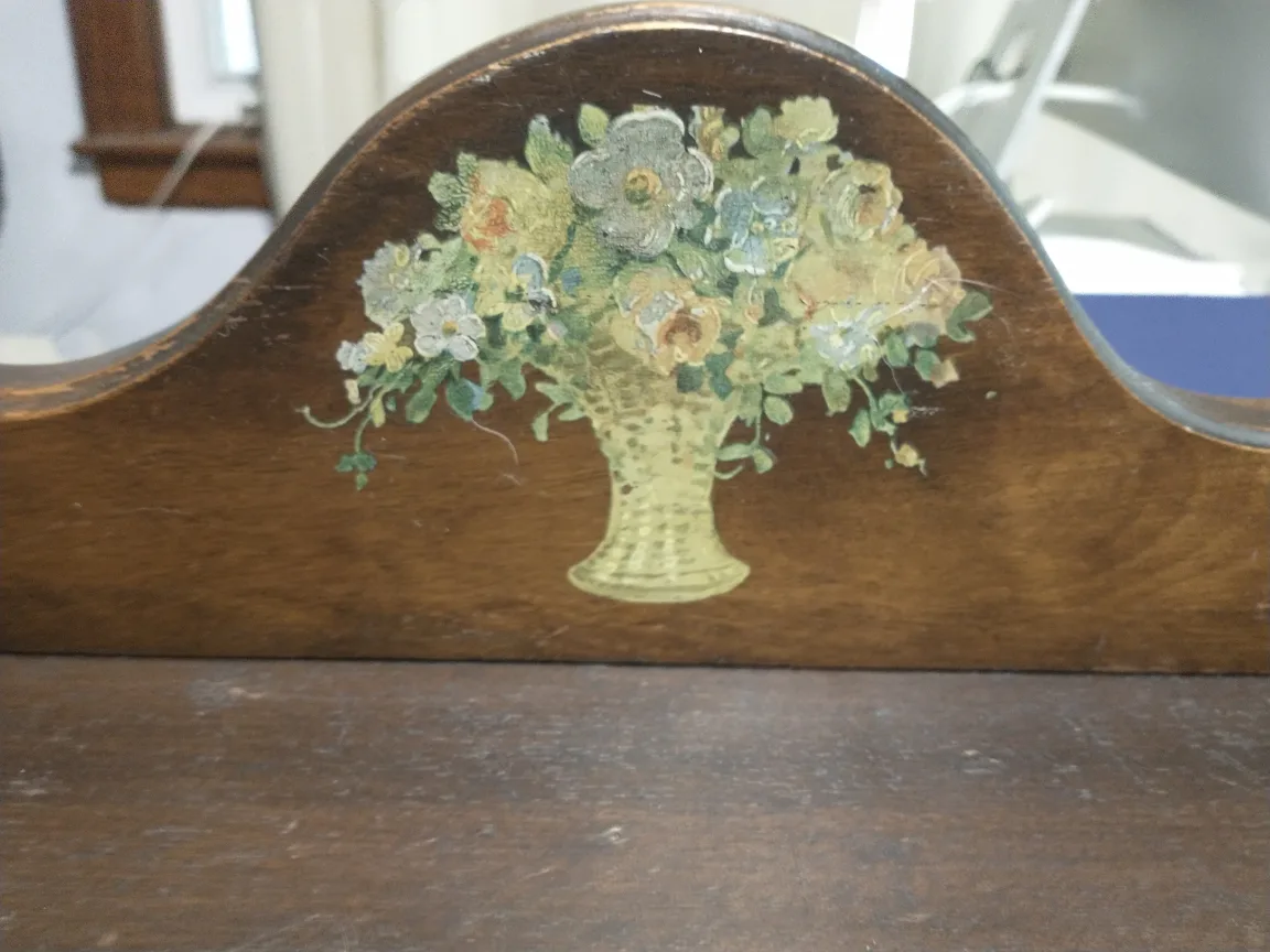 Vintage real wood cabinet with hand painted flowers image indicator(5)