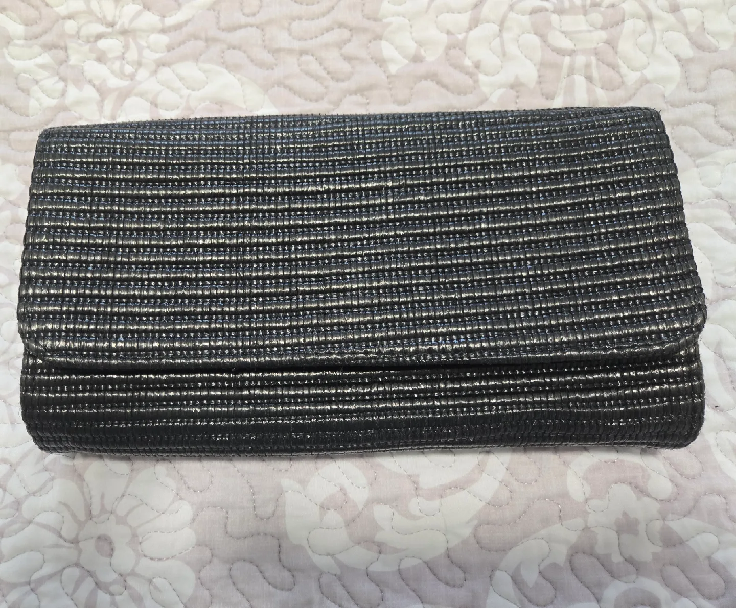 H&M Black Woven Clutch with Gold Chain thumbnail
