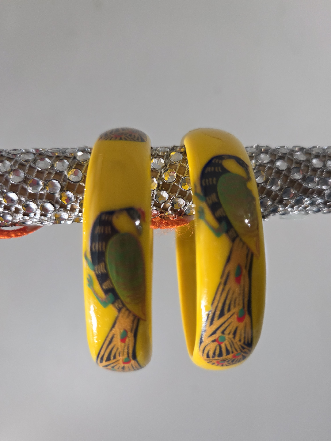 Yellow Bangle Bracelets with Peacock Design - photo 2