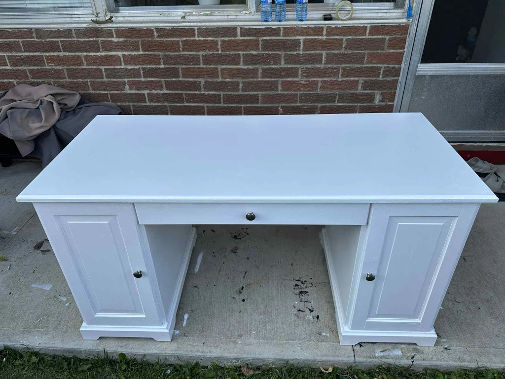 White Wooden Desk with Storage Cabinets, can be use for office thumbnail