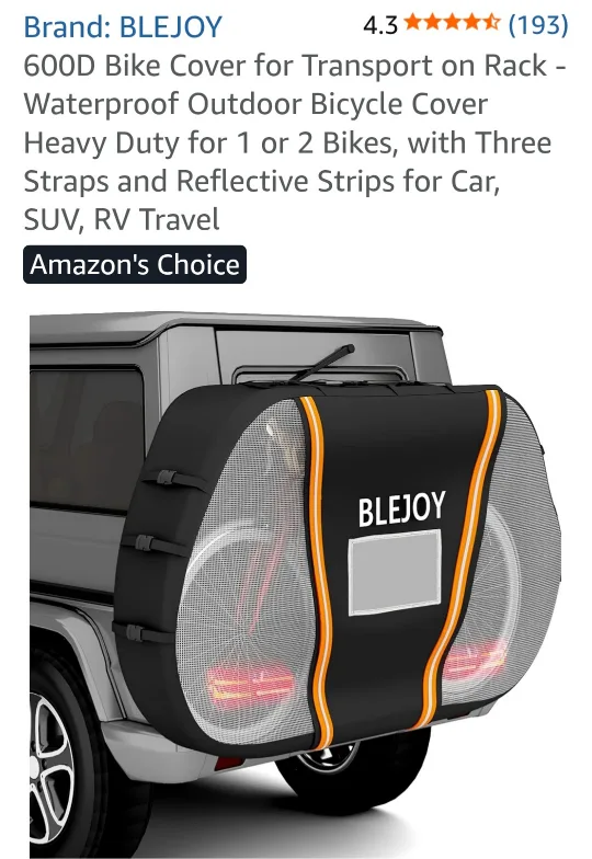 BLEJOY 600D Bike Cover for Car Rack - NEW thumbnail