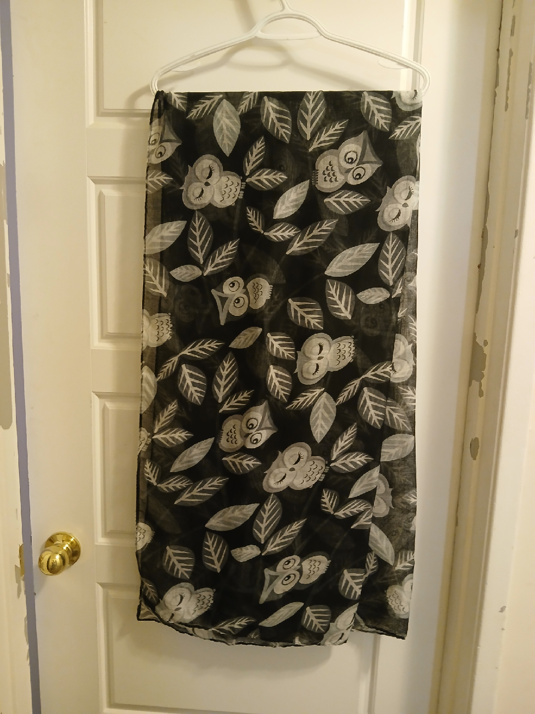 Owl Print Scarf - Black and White