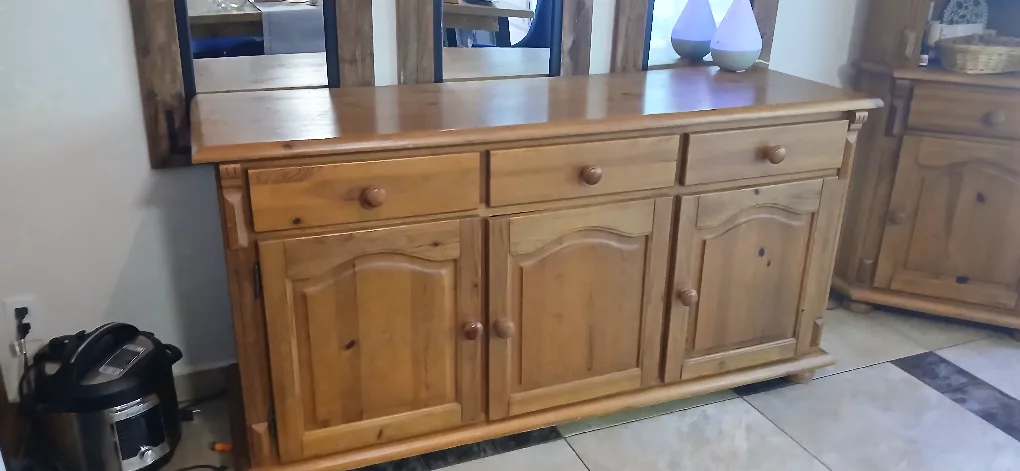 Wooden Hutch, Buffet, and a corner cabinet image indicator(3)